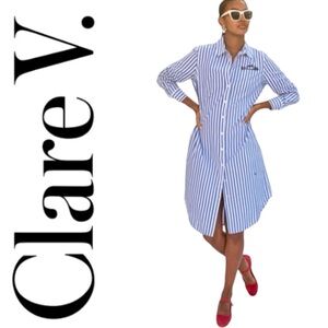 CLARE V. Suzette Dress
Blue & Cream Stripe w/ Sardine size medium